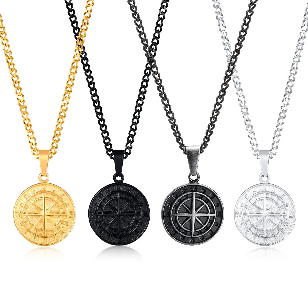 Hip-Hop Coin Titanium Steel Men'S Pendant Necklace