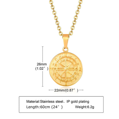 Hip-Hop Coin Titanium Steel Men'S Pendant Necklace