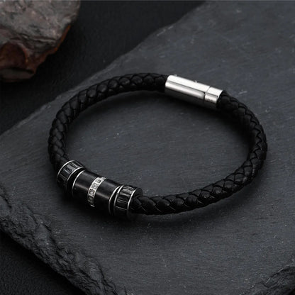 Hip-Hop Color Block 304 Stainless Steel Pu Leather Polishing Men'S Bangle