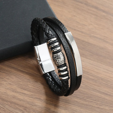 Hip-Hop Color Block Pu Leather Alloy Asymmetrical Handmade Men'S Bangle