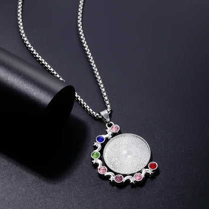 Hip-Hop Color Block Stainless Steel Alloy Inlay Rhinestones Zircon Rhodium Plated Women'S Necklace Pendant