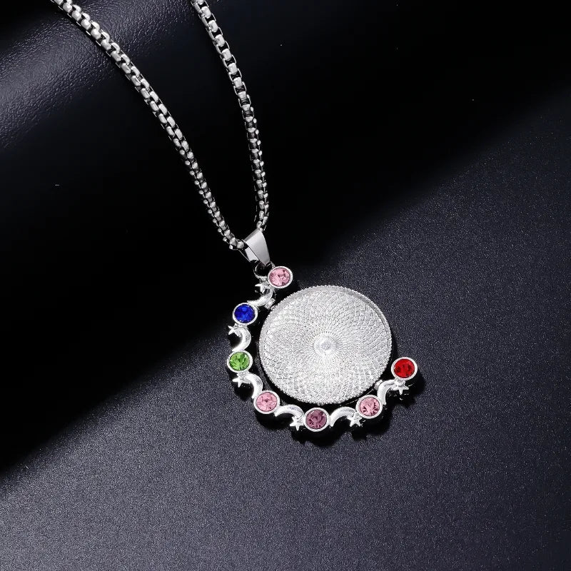 Hip-Hop Color Block Stainless Steel Alloy Inlay Rhinestones Zircon Rhodium Plated Women'S Necklace Pendant