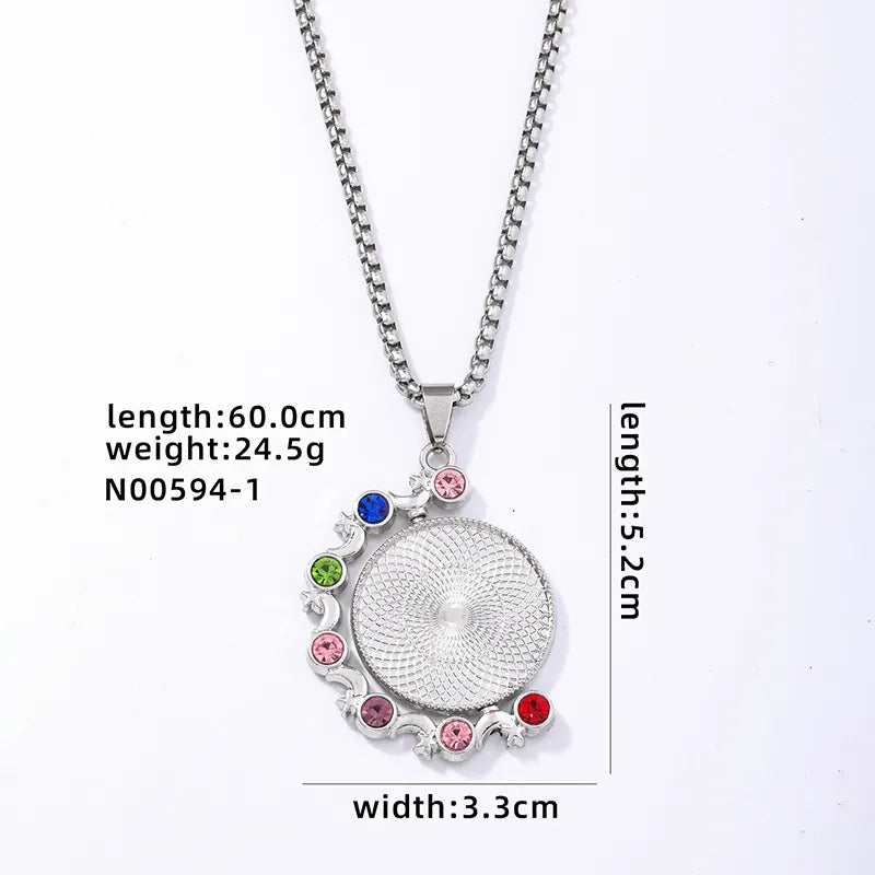 Hip-Hop Color Block Stainless Steel Alloy Inlay Rhinestones Zircon Rhodium Plated Women'S Necklace Pendant