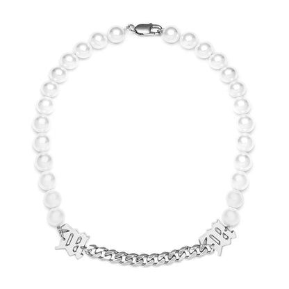 Hip-hop Color Block Stainless Steel Artificial Pearl Beaded Bracelets Necklace