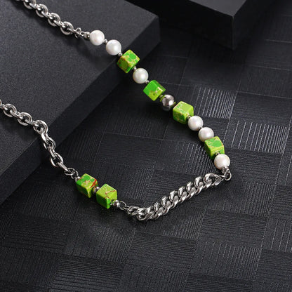 Hip-hop Color Block Stainless Steel Chain Necklace