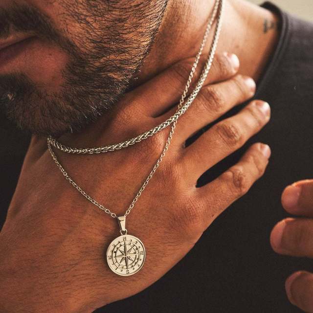 Hip-Hop Compass Alloy Plating Men'S Double Layer Necklaces