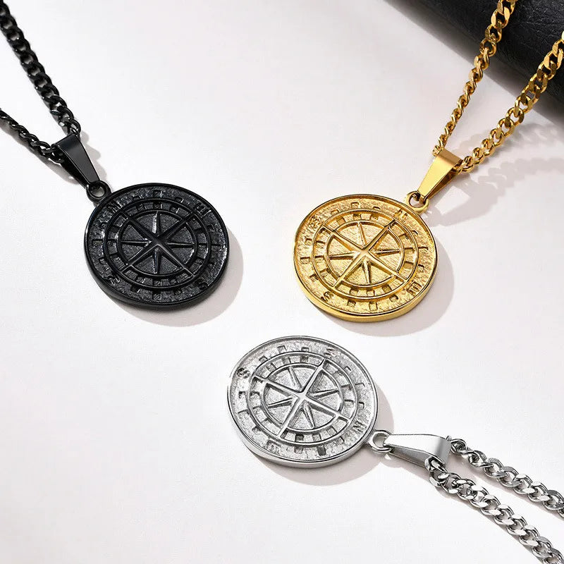 Hip-Hop Compass Alloy Plating Men'S Double Layer Necklaces