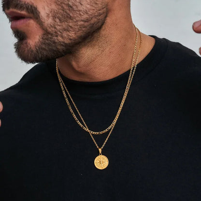 Hip-Hop Compass Alloy Plating Men'S Double Layer Necklaces