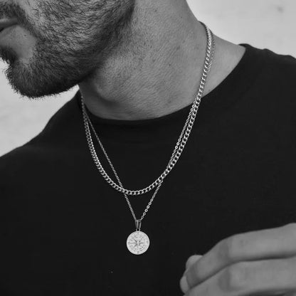 Hip-Hop Compass Alloy Plating Men'S Double Layer Necklaces