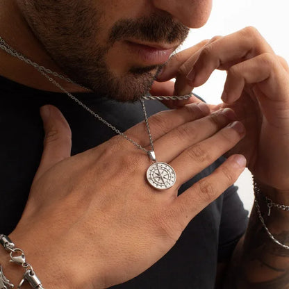 Hip-Hop Compass Alloy Plating Men'S Double Layer Necklaces