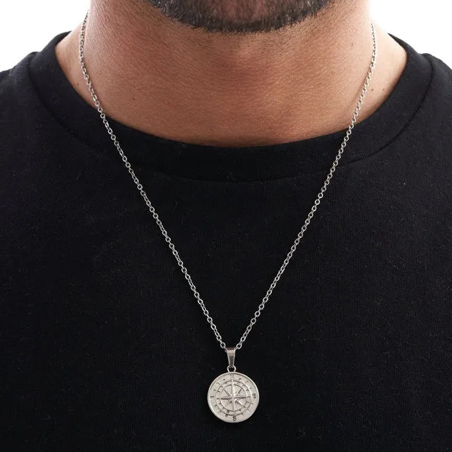 Hip-Hop Compass Alloy Plating Men'S Double Layer Necklaces