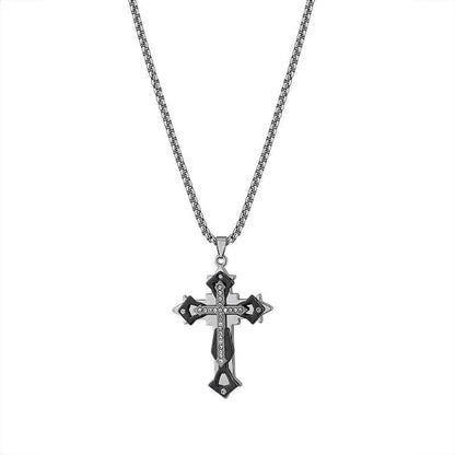 Hip-Hop Cool Style Cross Alloy Titanium Steel Inlay Rhinestones Men'S Pendant Necklace Long Necklace