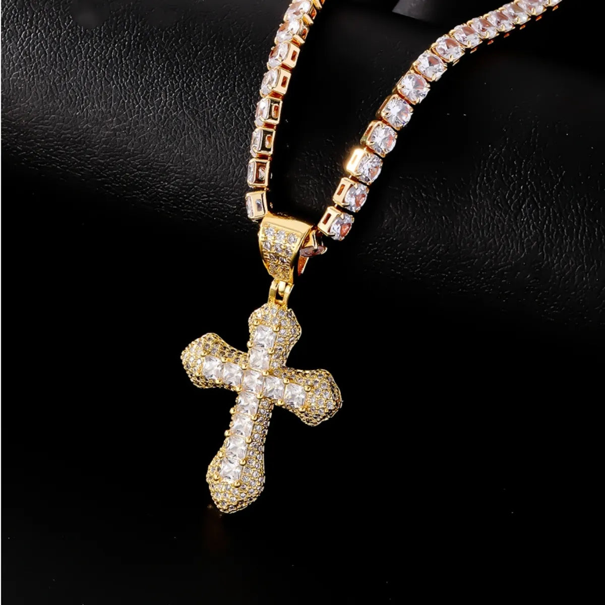 Wholesale Jewelry Hip-Hop Cool Style Cross 304 Stainless Steel Zircon K Gold Plated Rhodium Plated Plating Inlay Pendant Necklace