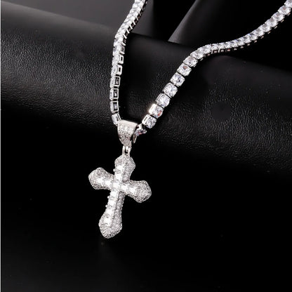 Wholesale Jewelry Hip-Hop Cool Style Cross 304 Stainless Steel Zircon K Gold Plated Rhodium Plated Plating Inlay Pendant Necklace