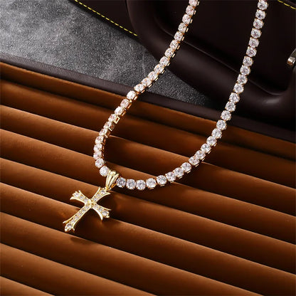 Hip-Hop Cool Style Cross Copper Plating Inlay Zircon K Gold Plated Rhodium Plated Unisex Pendant Necklace