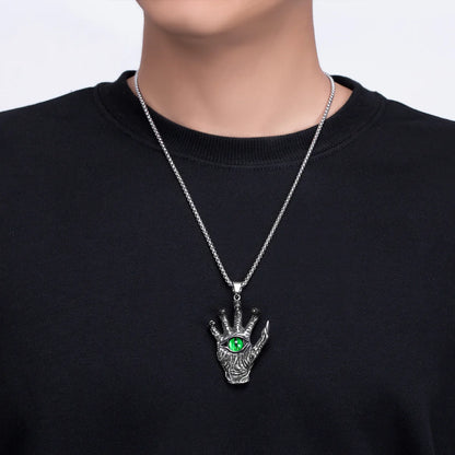 Hip-Hop Cool Style Devil'S Eye Gesture Stainless Steel Titanium Steel Plating Inlay Opal Men'S Pendant Necklace Long Necklace