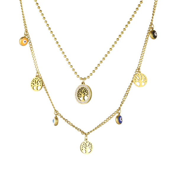 Wholesale Jewelry Hip-Hop Cool Style Devil'S Eye 304 Stainless Steel Plating Double Layer Necklaces