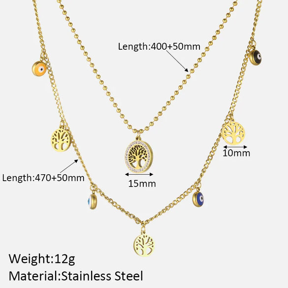 Wholesale Jewelry Hip-Hop Cool Style Devil'S Eye 304 Stainless Steel Plating Double Layer Necklaces