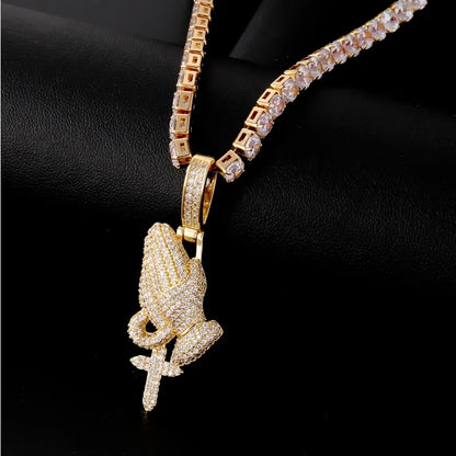 Hip-Hop Cool Style Hand 304 Stainless Steel Plating Inlay Zircon K Gold Plated Rhodium Plated Couple Pendant Necklace