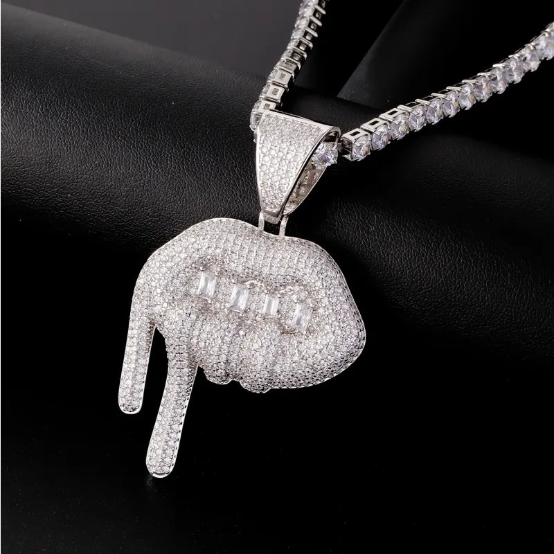 Hip-Hop Cool Style Lips 304 Stainless Steel Plating Inlay Zircon K Gold Plated Rhodium Plated Unisex Pendant Necklace Necklace