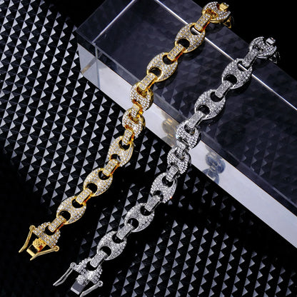 Hip-Hop Cool Style Pig Nose Copper Plating Inlay Zircon K Gold Plated Rhodium Plated Unisex Bracelets