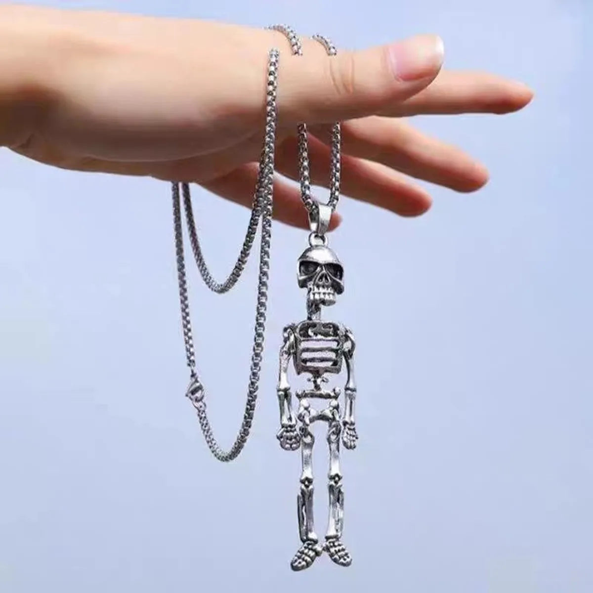 Hip-Hop Cool Style Skeleton Skull Stainless Steel Alloy Plating Men'S Pendant Necklace Long Necklace