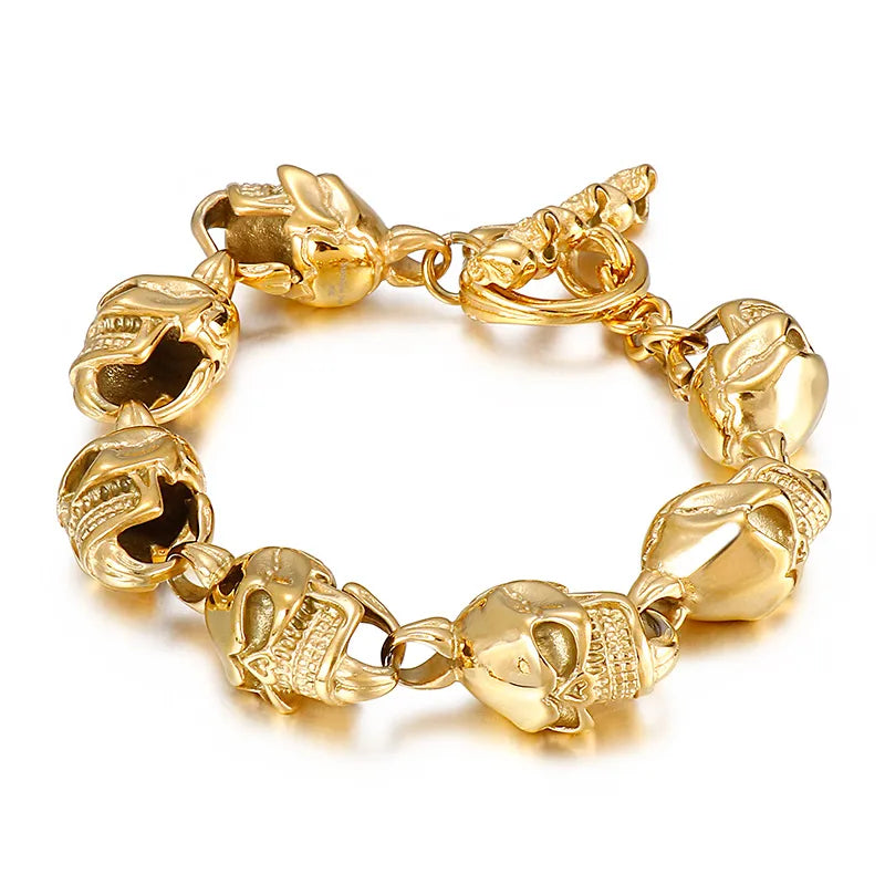 Hip-Hop Cool Style Skull Titanium Steel 18K Gold Plated Men'S Bracelets