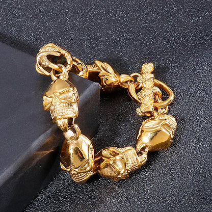 Hip-Hop Cool Style Skull Titanium Steel 18K Gold Plated Men'S Bracelets