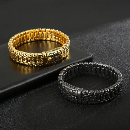 Hip-Hop Cool Style Solid Color Titanium Steel 18K Gold Plated Men'S Bracelets