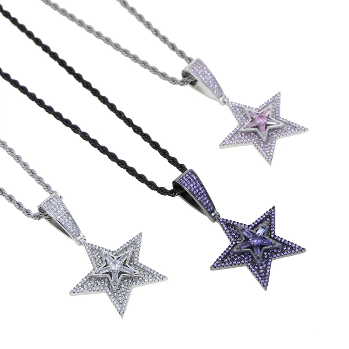 Hip-hop Cool Style Star Copper Inlay Zircon Pendant Necklace