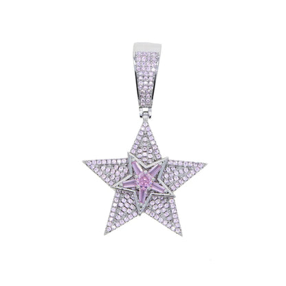 Hip-hop Cool Style Star Copper Inlay Zircon Pendant Necklace