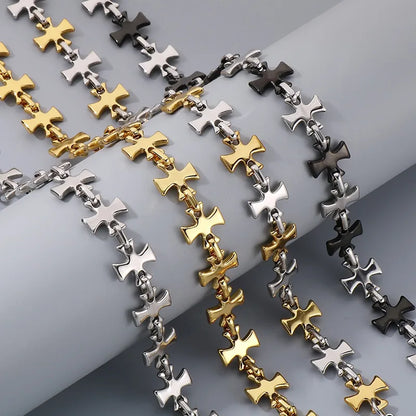 Hip-Hop Cross 304 Stainless Steel Patchwork 18K Gold Plated Men'S Bracelets Necklace