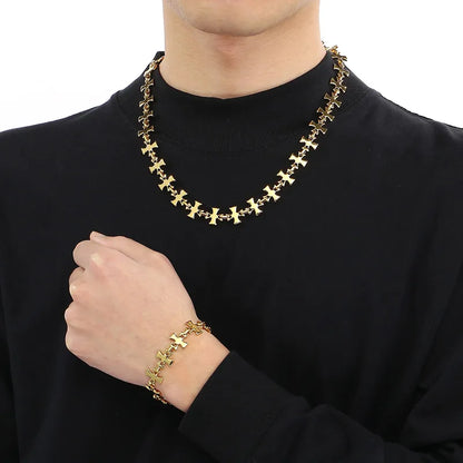 Hip-Hop Cross 304 Stainless Steel Patchwork 18K Gold Plated Men'S Bracelets Necklace