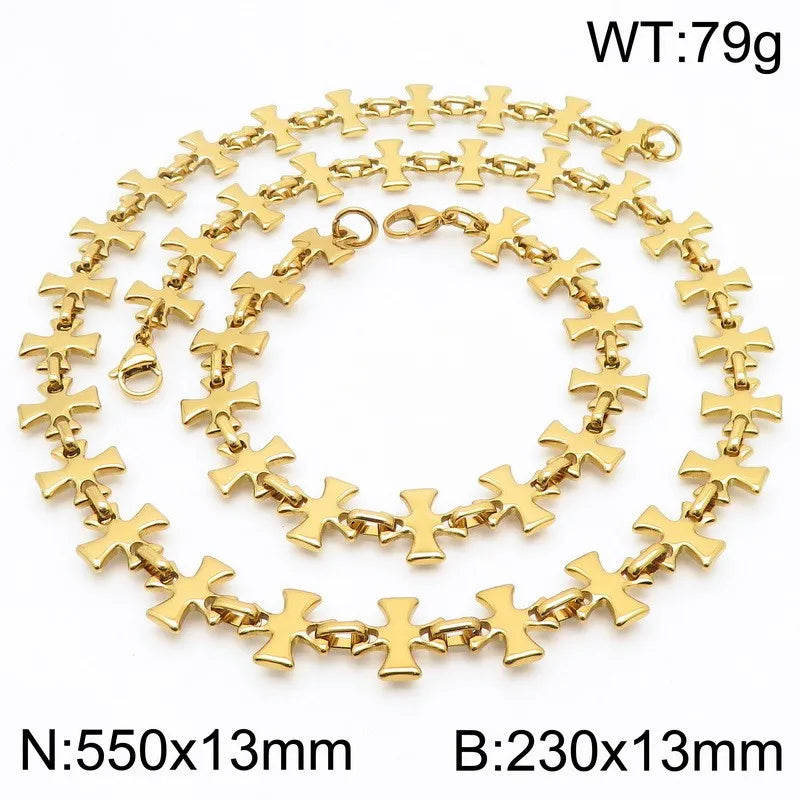 Hip-Hop Cross 304 Stainless Steel Patchwork 18K Gold Plated Men'S Bracelets Necklace