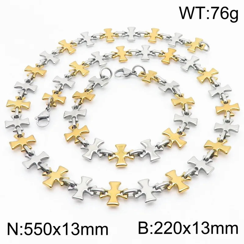 Hip-Hop Cross 304 Stainless Steel Patchwork 18K Gold Plated Men'S Bracelets Necklace