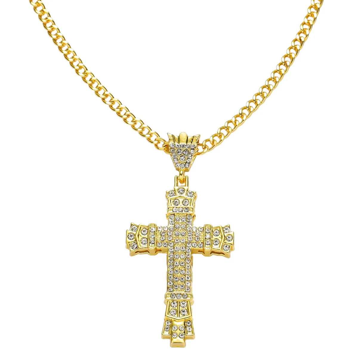 Hip-Hop Cross Alloy Plating Inlay Zircon Men'S Pendant Necklace