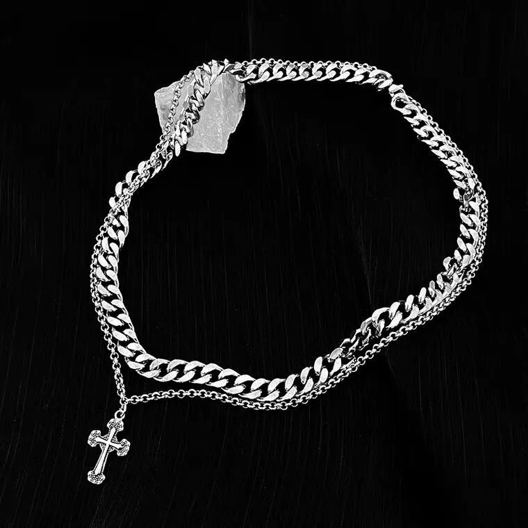 Hip-Hop Cross Alloy Titanium Steel Polishing Men'S Layered Necklaces