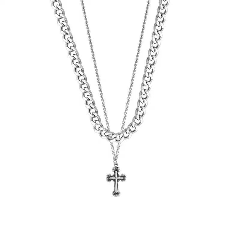 Hip-Hop Cross Alloy Titanium Steel Polishing Men'S Layered Necklaces