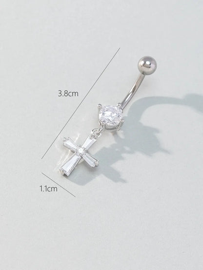 Hip-Hop Cross Alloy Zircon Belly Ring In Bulk