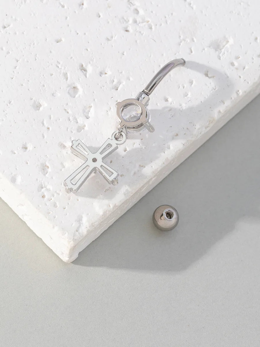 Hip-Hop Cross Alloy Zircon Belly Ring In Bulk