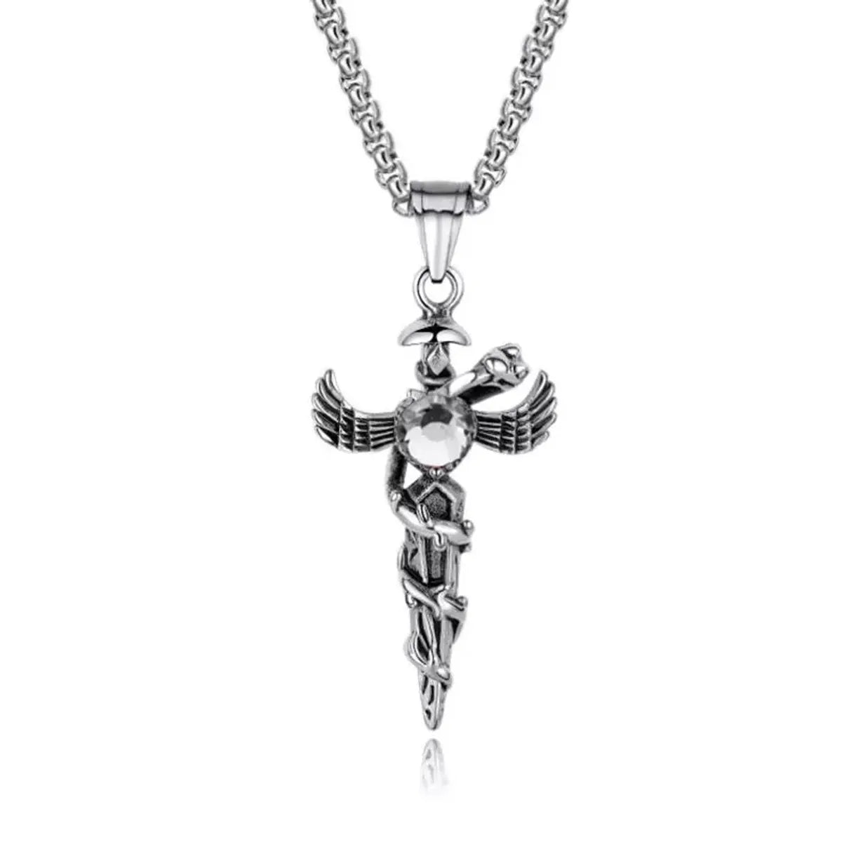 Hip-Hop Cross Angel Skull Alloy Titanium Steel Stoving Varnish Men'S Necklace 1 Piece