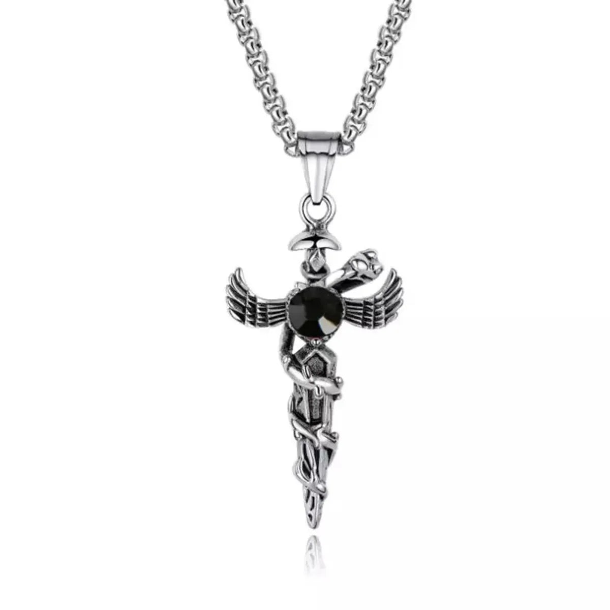 Hip-Hop Cross Angel Skull Alloy Titanium Steel Stoving Varnish Men'S Necklace 1 Piece