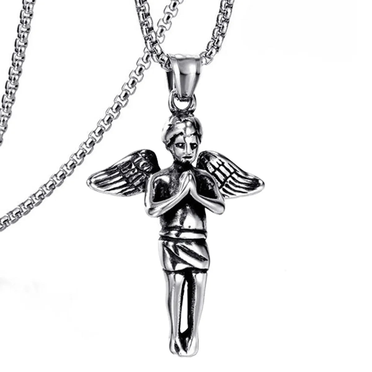 Hip-Hop Cross Angel Skull Alloy Titanium Steel Stoving Varnish Men'S Necklace 1 Piece