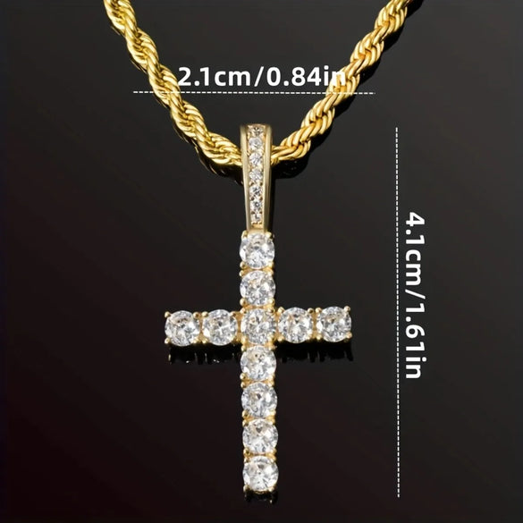 Hip-Hop Cross Copper Inlay Zircon Men'S Pendant Necklace