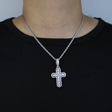 Hip-hop Cross Copper Inlay Zircon Pendant Necklace