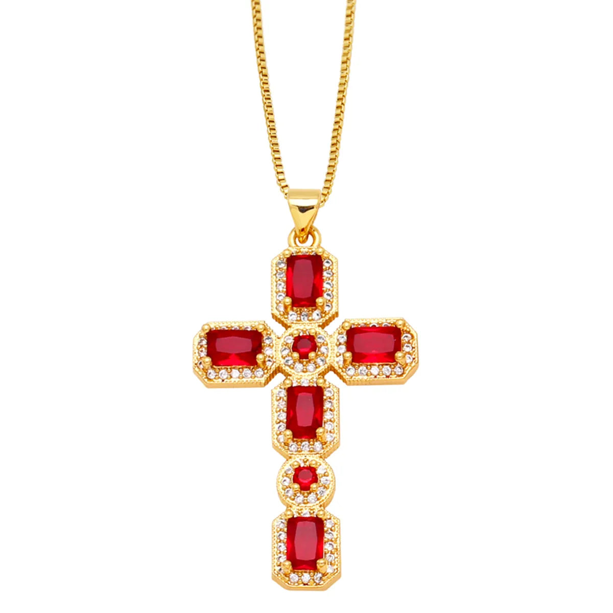 Hip-hop Cross Copper Plating Zircon Pendant Necklace 1 Piece