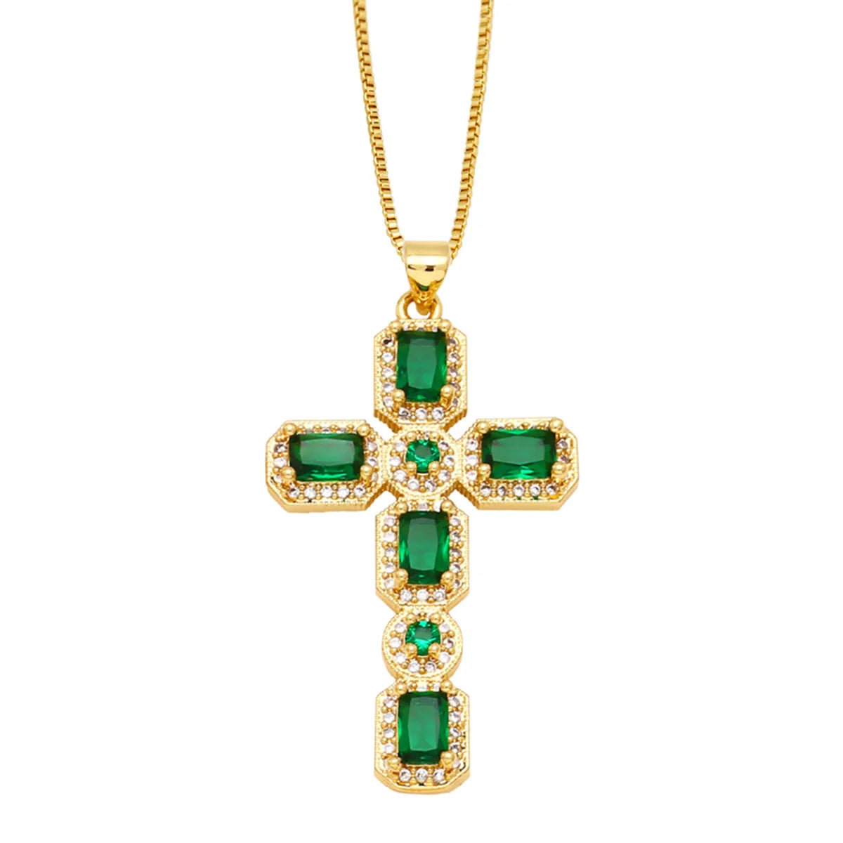 Hip-hop Cross Copper Plating Zircon Pendant Necklace 1 Piece