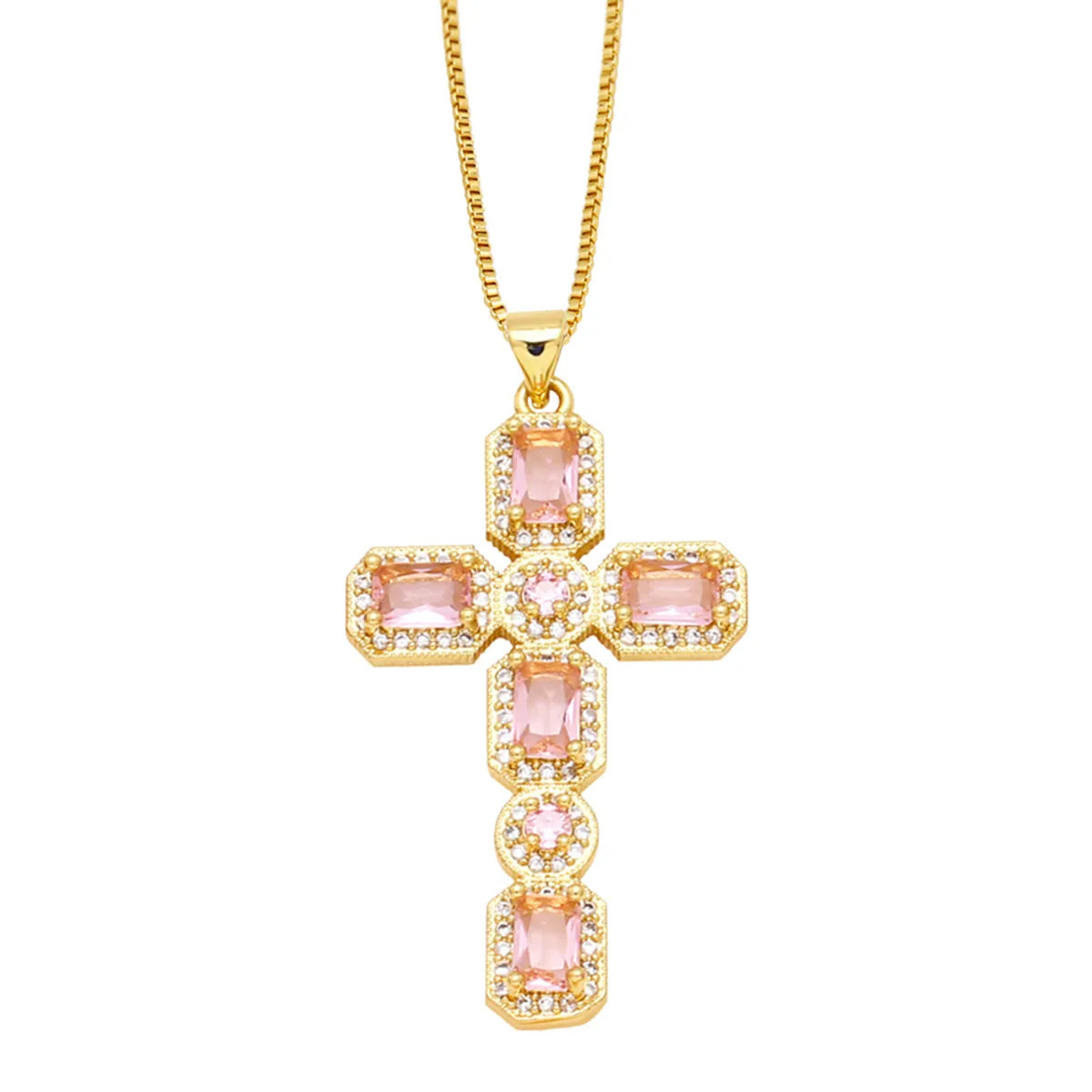 Hip-hop Cross Copper Plating Zircon Pendant Necklace 1 Piece