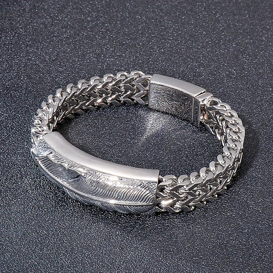 Hip-Hop Cross Feather Titanium Steel Plating Men'S Bracelets