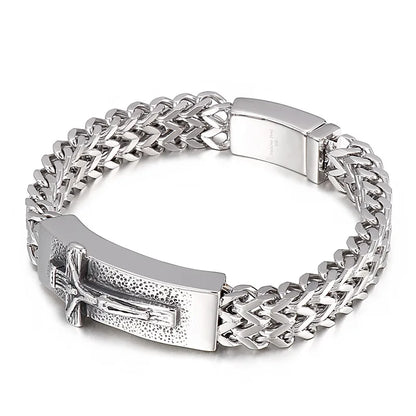 Hip-Hop Cross Feather Titanium Steel Plating Men'S Bracelets